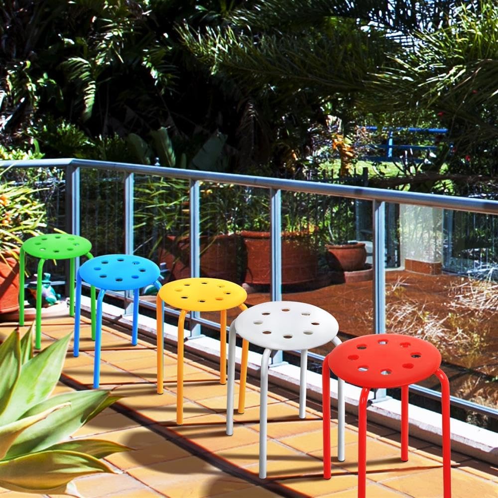 Yaheetech 17.3'' Stacking Stools Set of 5 Indoor Outdoor Industrial Stackable Bar Stools Colourful Decoration Portable Plastic Metal Chairs
