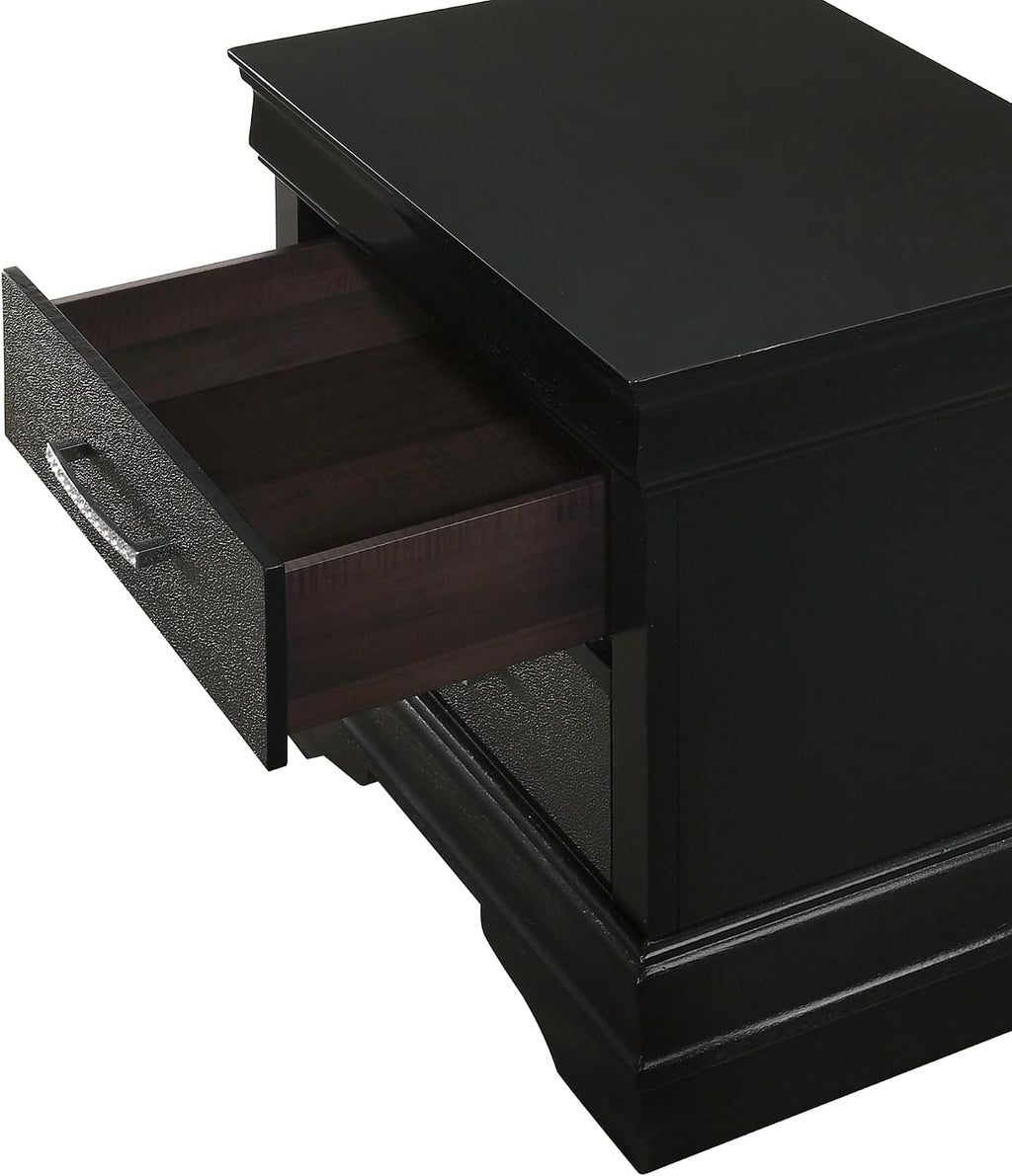 Modern Style Two Drawers Nightstand Black Finish Solid Wood Crystal-Like Button Tufted,for Small Spaces