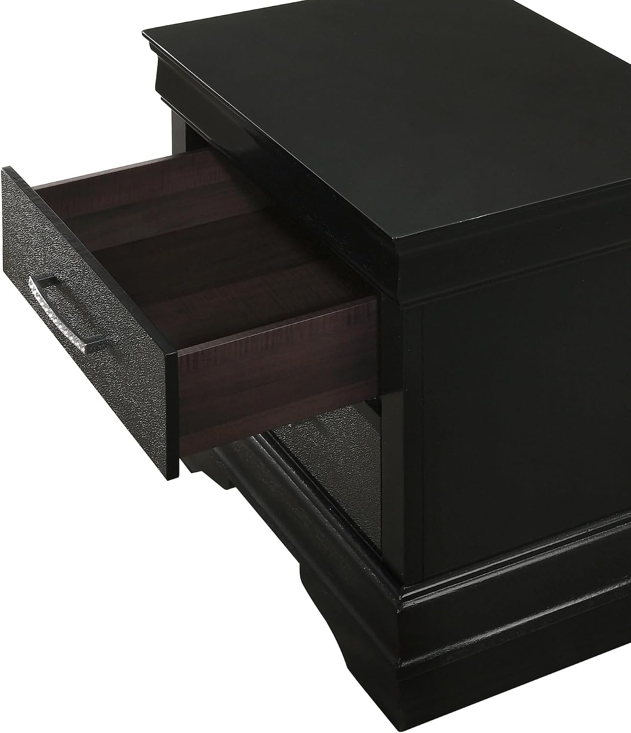 Modern Style Two Drawers Nightstand Black Finish Solid Wood Crystal-Like Button Tufted,for Small Spaces