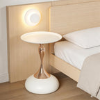 Small Round Side Table, 21.7" H Pedestal Metal End Table for Small Spaces Modern Simple Drink Table White Gold Martini Table for Living Room Bedroom (White)