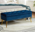 45.5" Luxury Velvet Storage Ottoman Bench with Button Tufted & Nailhead Trim, Upholstered Entryway Benches with Gold Legs, Multi-Functional Footstool for Bedroom End of Bed, Navy