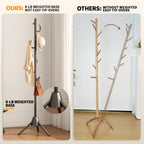 Heavy Duty Anti-Tip Coat Rack with 8LB Stable Weighted Base, [80LB Load Tested] Metal Standing Tree with 8 Hooks, 3-Height Adjustable Space Saving Clothes Organizer for Entryway, Bedroom, Office
