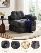 Folding Sofa Bed, L-Shaped Couch Back Support and Arm Pillow Futon, Convertible Sofa Bed for Living Room/Guest Use/Home Office, Boneless Foldable Couch for Adults, Dark Gray