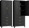 SteeLoong 75" Kitchen Pantry Cabinet with 3 Drawers,Metal Storage Cabinets with Doors and 2 Adjustable Shelves,Black Kitchen Cabinet with 2 Gold Handles,Food Cupboard for Livingroom, Bathroom,Pantry