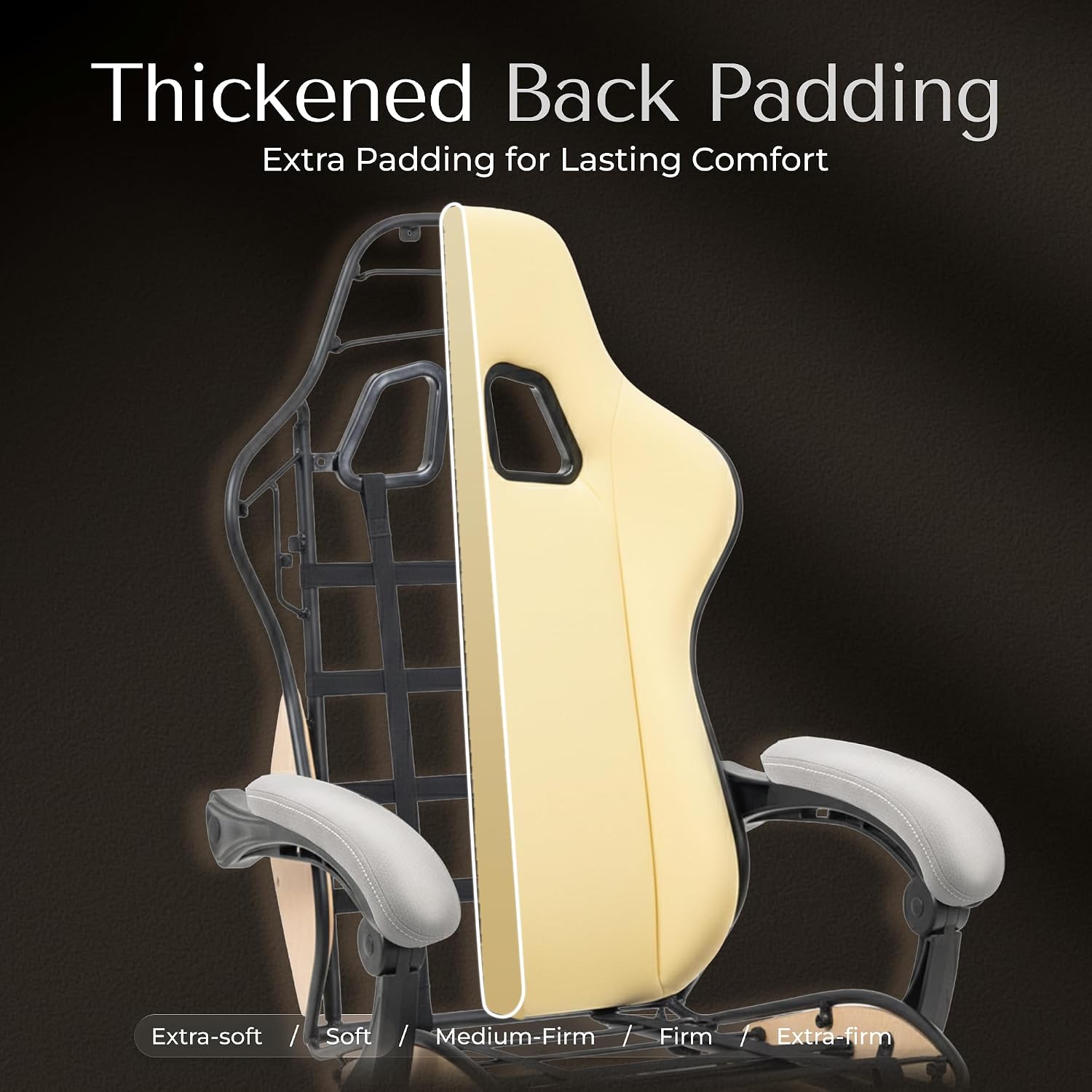 Gaming Chair Fabric with Pocket Spring Custion, Ergonomic High Back Video Game Chair with Footrest Massage Lumbar Support, Height Adjustable Comfy Computer Chair for Adults Game Beige White