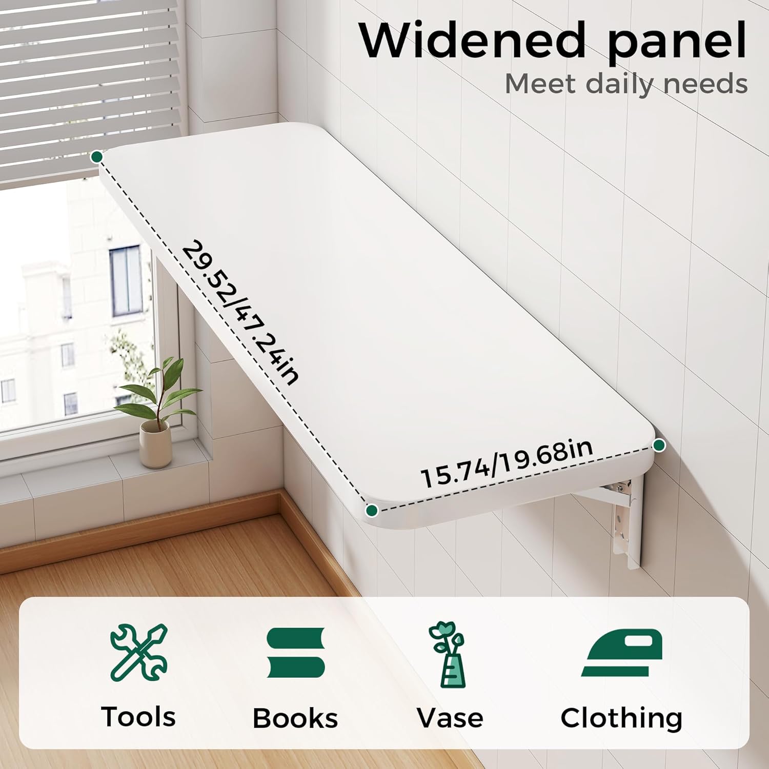 Wall Mounted Folding Table, Folding Desk, The Preferred Choice for Garages and Sheds/Home Offices/Laundries/Home Bars/Kitchens (White, 29.52" D x 15.74" W)