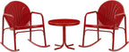 Crosley Furniture Griffith 3-Piece Outdoor Rocking Chair and Side Table Set, Retro Metal Bistro Patio Sets, Bright Red Gloss