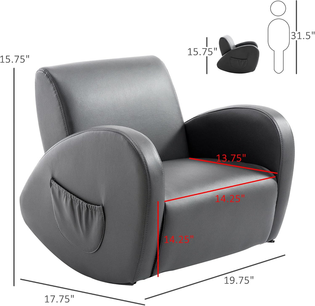 Sofa Rocking Chair with Side Pocket, PU Leather Toddler Armchair for Children Grey