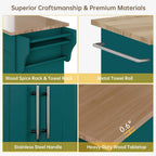 Wood Kitchen Island with Storage, Rolling Kitchen Island On Wheels, Mobile Island Trolley Cart Sideboard Cabinet with Towel Rack, Spice Rack, Adjustable Shelf, Wooden Top & Large Drawer, Dark Green