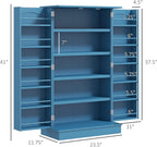 Storage Cabinet, 41" Kitchen Pantry with 12 Door Shelves and Adjustable Shelving, Double Doors, Blue