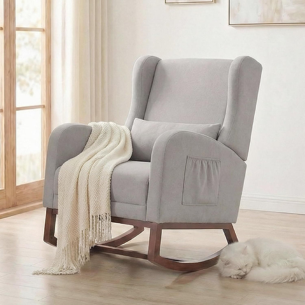 Nursery Rocking Chair，Rocking Chair with Foot Rest,Nursery Rocker Comfy Glider Nursing Chair with Back Pillow for Living Room,Bedroom,Linen Light Grey