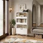 White File Storage Cabinet & 4-Tier Multifunctional Storage, 51.1”Tall Storage Cabinet, Narrow Storage Cabinet for Home Office, Bathroom, Kitchen, Pantry, Living Room, Bedroom