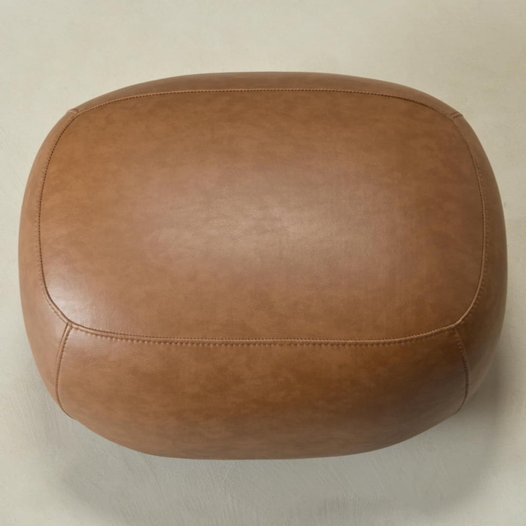 KINWELL 23" Wide Faux Leather Upholstered Ottoman, Mid-Century Modern Living Room Footrest with Soft Padded Seat, Footstool for Bedroom, Entryway or Living Room, Camel