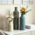 CUCUMI Ceramic Vases Set of 3, Rustic Coastal Vases Home Decor | Farmhouse Flower Vases Decor for Shelves, Ocean Beach Style, Mantle, Fireplace, Coffee Table, Shelf Decorations