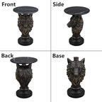 Wolf Head Side Table - 25" Tall Unique Animal Resin End Table with Marble Top, Gothic Antique Accent Furniture for Living Room & Bedroom, Majestic Wolf Statue Nightstand, Rustic Cabin Decor, Bronze