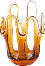Deco 79 Glass Abstract Decorative Vase Ombre Centerpiece Vase with Wavy Oval Cutouts, Flower Vase for Home Decoration 7" x 7" x 10", Orange