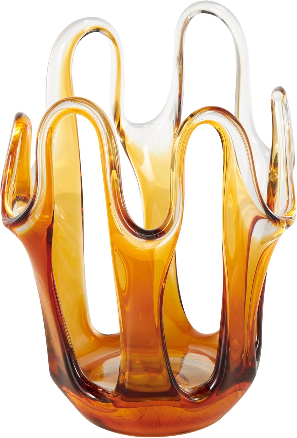Deco 79 Glass Abstract Decorative Vase Ombre Centerpiece Vase with Wavy Oval Cutouts, Flower Vase for Home Decoration 7" x 7" x 10", Orange