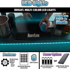 PartyLife Custom Premium Portable Bar Table w/LED Lights, Wireless Remote, Folding Legs, Black Fabric Bar Skirt, 2 Storage Shelves & 2 Carrying Bags | Commercial Grade | Strong & Sturdy