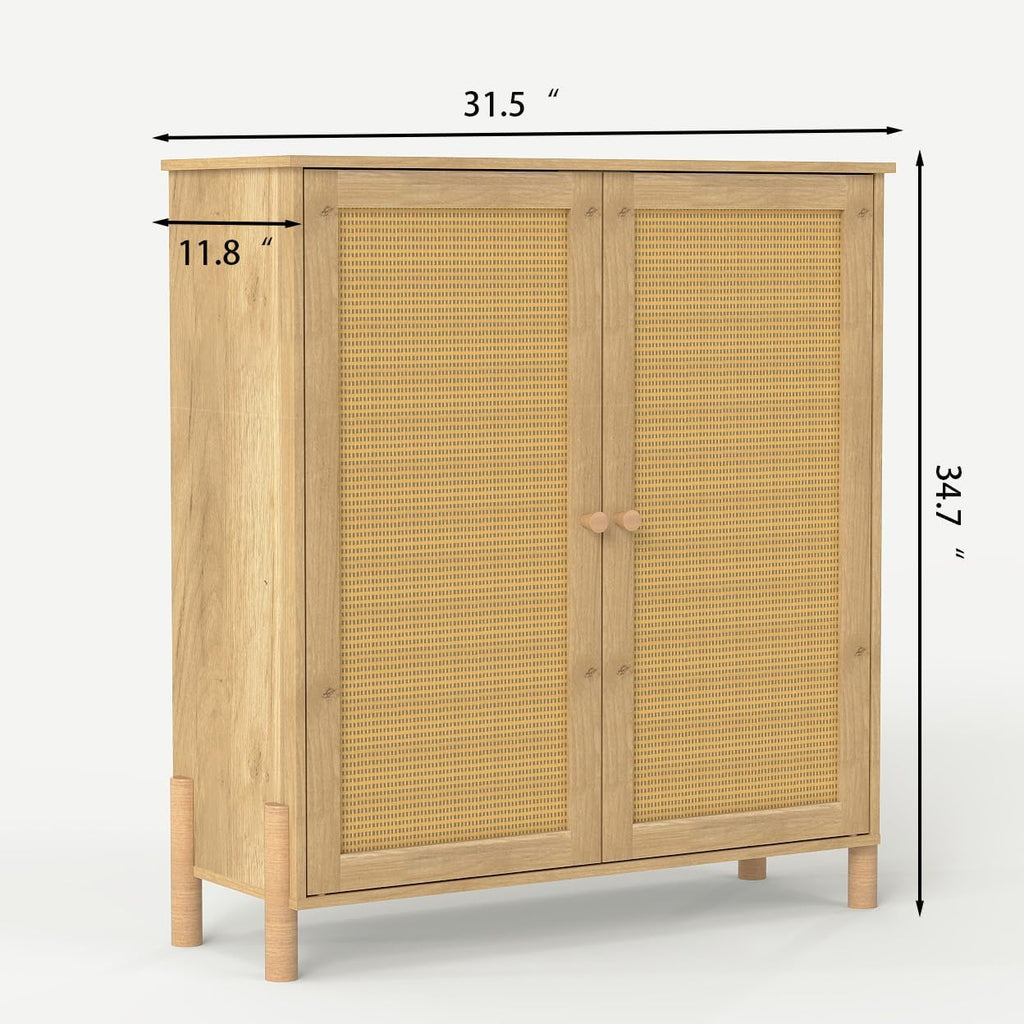 CIATRE Mid-Century Modern Natural Storage Cabinet with Woven Rattan Doors & Adjustable Shelves - Ideal for Living & Dining Room Decor & Organization