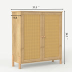 CIATRE Mid-Century Modern Natural Storage Cabinet with Woven Rattan Doors & Adjustable Shelves - Ideal for Living & Dining Room Decor & Organization