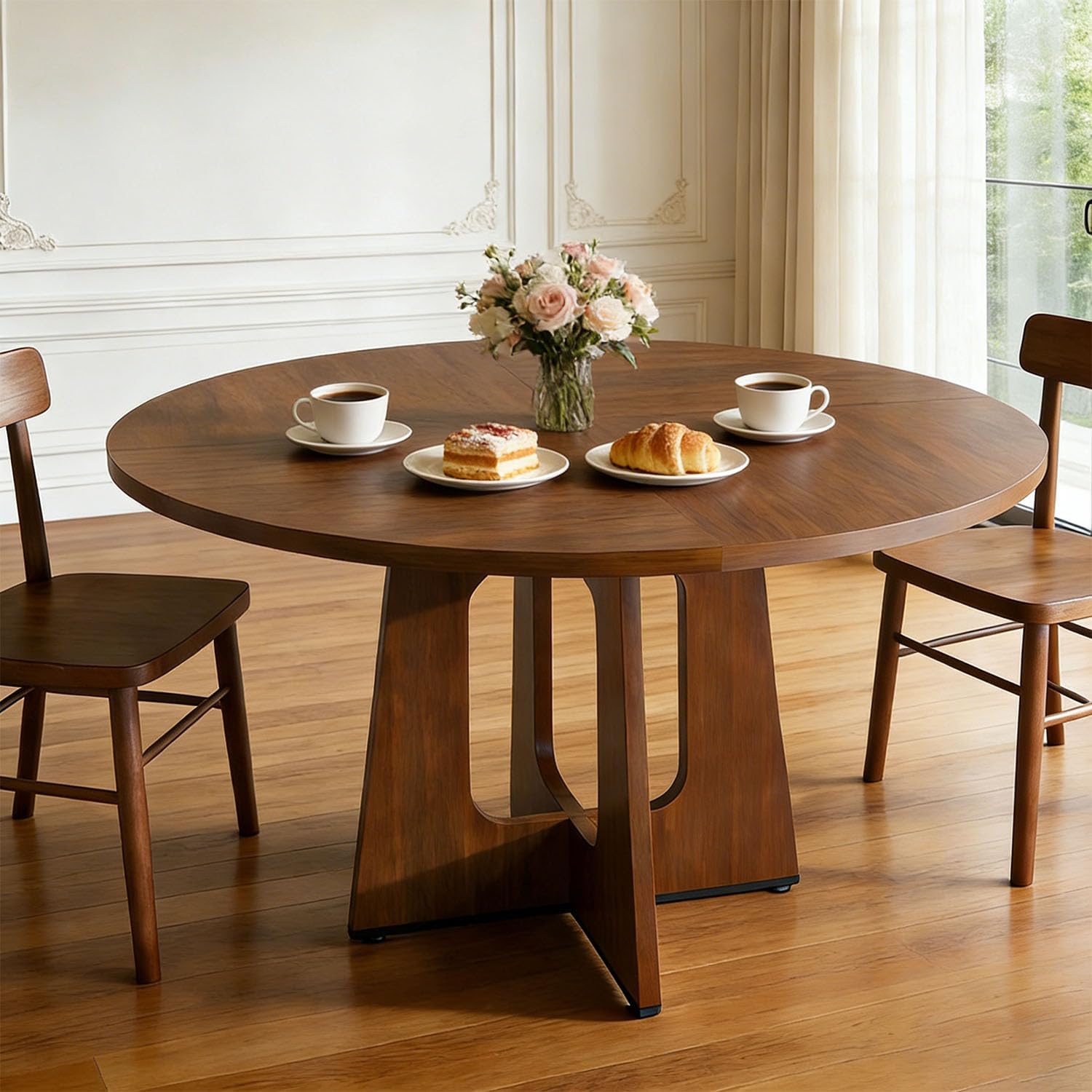 Round Dinning Table for 4-6, Kitchen Dining Room Table 47.2 Inches Circle Walnut Finish Dinner Tables for Kitchen, Dining Room, Living Room