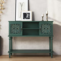 ARTPOWER Vintage Console Table with Hand-Carved Doors, 42" Narrow Entryway Table with Storage, Retro Sofa Table with Open Storage Shelf, Console Tables for Entryway, Hallway, Foyer, Living Room, Green