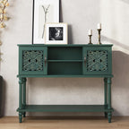 ARTPOWER Vintage Console Table with Hand-Carved Doors, 42" Narrow Entryway Table with Storage, Retro Sofa Table with Open Storage Shelf, Console Tables for Entryway, Hallway, Foyer, Living Room, Green