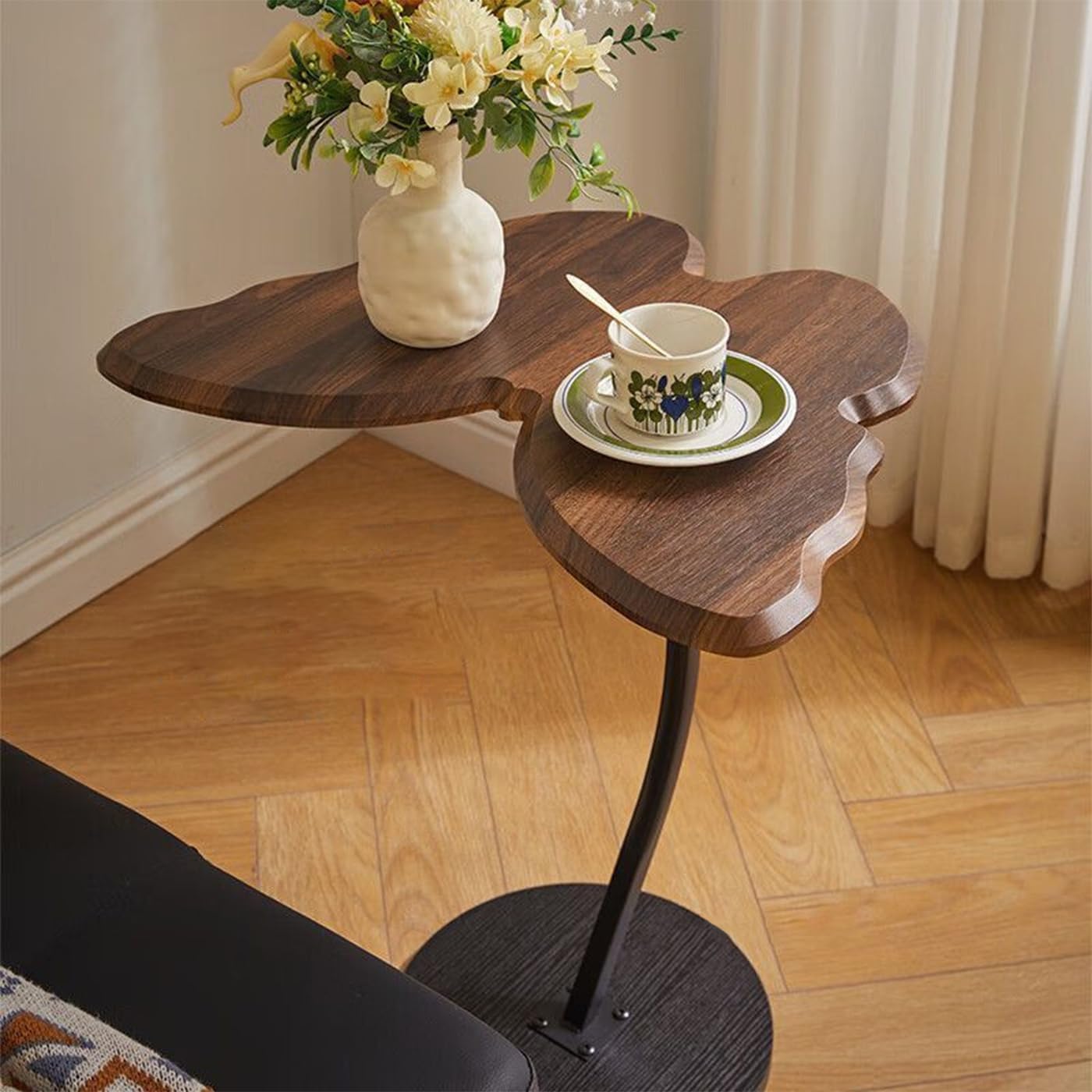Gdrasuya10 Butterfly Shaped Small Sofa Side End Table, Beautiful Couch Table Cute Tray Table Bedside Table Simple Style Wooden Tabletop Home Decor for Reading Book Coffee Vase 17x13inch