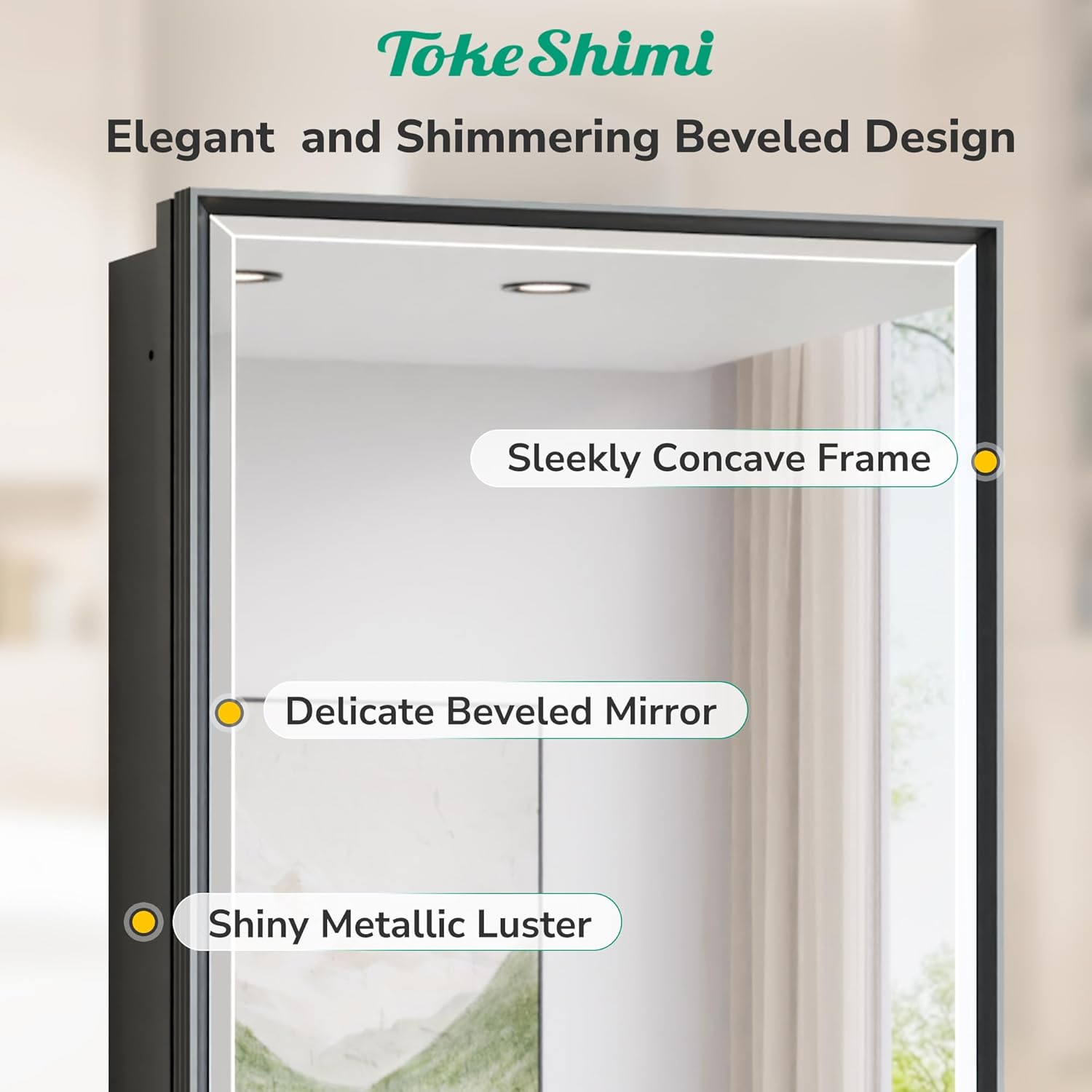 TokeShimi 16x24 Recessed Medicine Cabinet with Mirror Surface Mounted, Metal Beveled Mirror with Storage for Bathroom Vanity, Aluminum Black Medicine Cabinet Mirrored