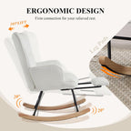 Nursery Rocking Chair with Footrest, Teddy Upholstered Glider Rocker with Side Pocket, Leisure Rocker Chair with High Back, Recliner Rocking Chair, Accent Reading Chair for Bedroom (White)