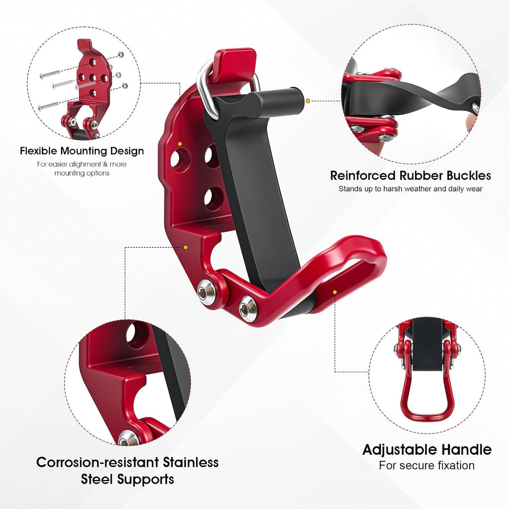 2 Pack Shovel Holder Wall Mount for Truck & Trailer, Adjustable Rubber-Coated Clamp for Shovel, Broom & Rake,Axe (0.6"–1.43"), Tool Holder for Overlanding, Off-Road, Work Truck & Garage,Red