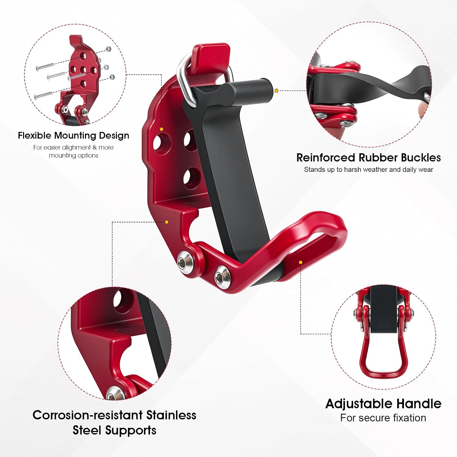2 Pack Shovel Holder Wall Mount for Truck & Trailer, Adjustable Rubber-Coated Clamp for Shovel, Broom & Rake,Axe (0.6"–1.43"), Tool Holder for Overlanding, Off-Road, Work Truck & Garage,Red