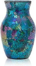 Mosaic Glass Vase, 8" H, Beautiful Mosaic Colorful Blue Vase for Living Room Bedroom Bouquets, Handmade, Home Decor, Colorful Blue