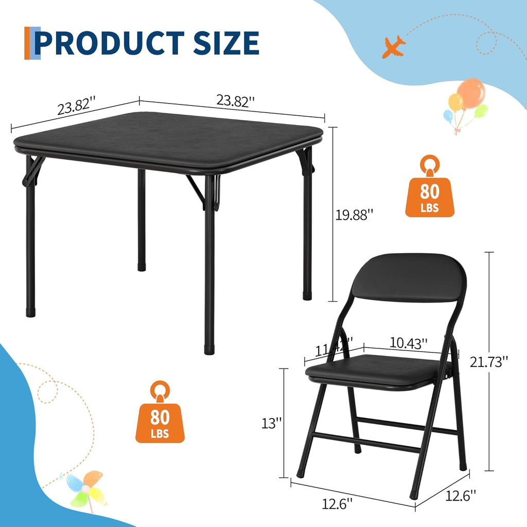 5 Piece Set Folding Card Table and Chairs, Portable Foldable Table with 2 PU Padded Chairs, Lightweight Dining Set for Indoor Outdoor, Camping, Parties, RV