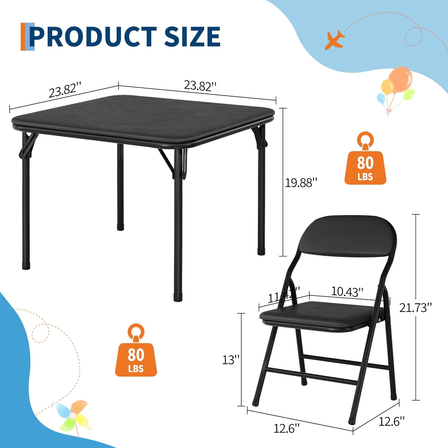 5 Piece Set Folding Card Table and Chairs, Portable Foldable Table with 2 PU Padded Chairs, Lightweight Dining Set for Indoor Outdoor, Camping, Parties, RV