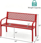 IDEALHOUSE Outdoor Metal Garden Bench 2 Person, 790 Lbs Heavy Duty Steel Patio Bench with Geometric Backrest, Weather Resistant Red Outdoor Seating for Porch, Yard, Deck, Entryway