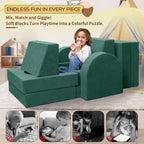 Fvkind 10 Pcs Modular Kids Play Couch for Playroom, Multifunctional Foam Kids Couch, Convertible Sectional Toddler Sofa for Boys and Girls, Toddler Sofa with Premium Foam and Washable Cover, Willow