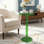 Acrylic Round Side Table, 11.8" D x 21.7" H Clear Pedestal End Table with Column Base, Space-Saving Nightstand Accent Tables for Living Room, Bedroom, Balcony, Easy Assembly, Green
