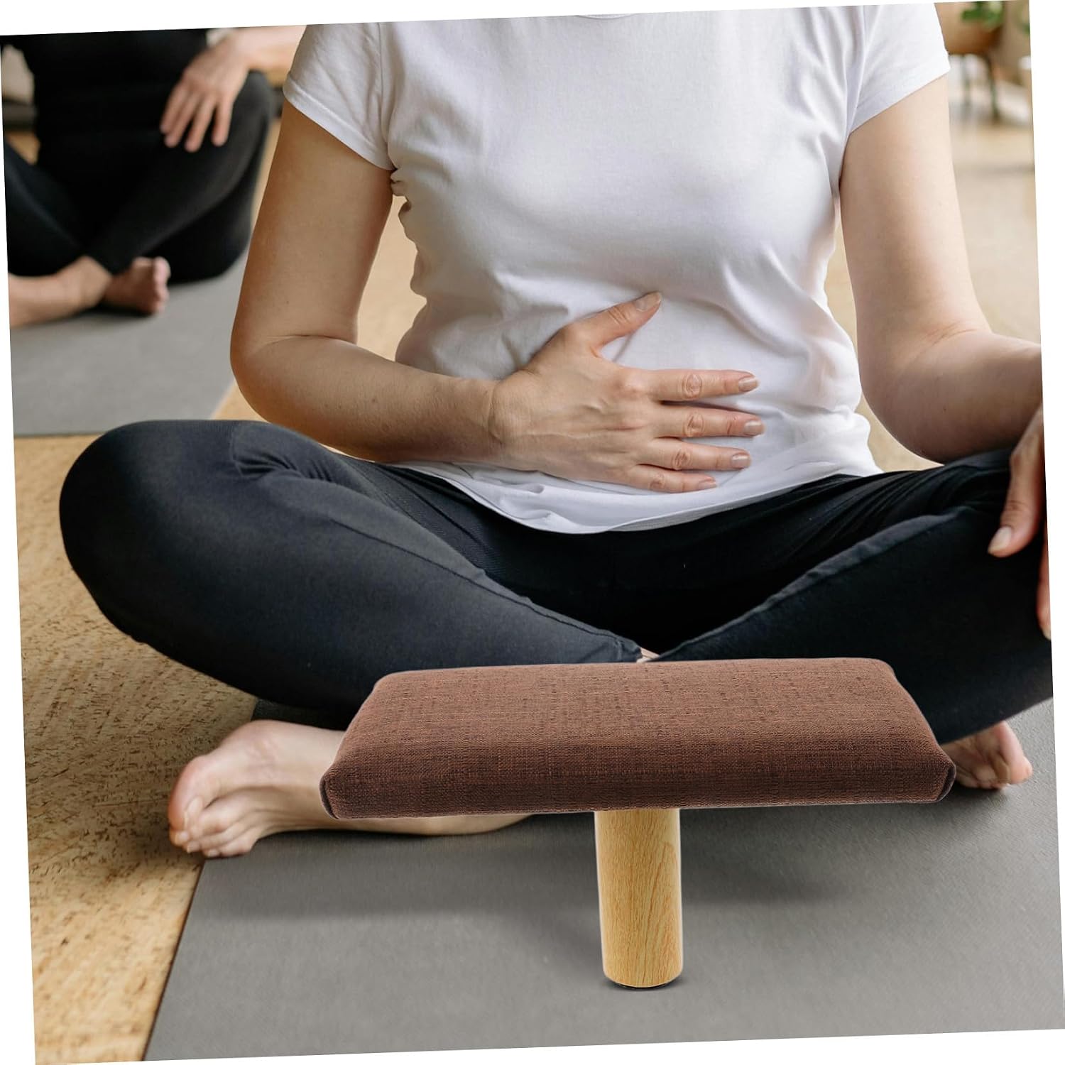 Lurrose Wooden Bench Stool and Prayer, Small Coffee Color Seat Under 150cm Height, Balance Chair for Mindfulness and Zen Practice