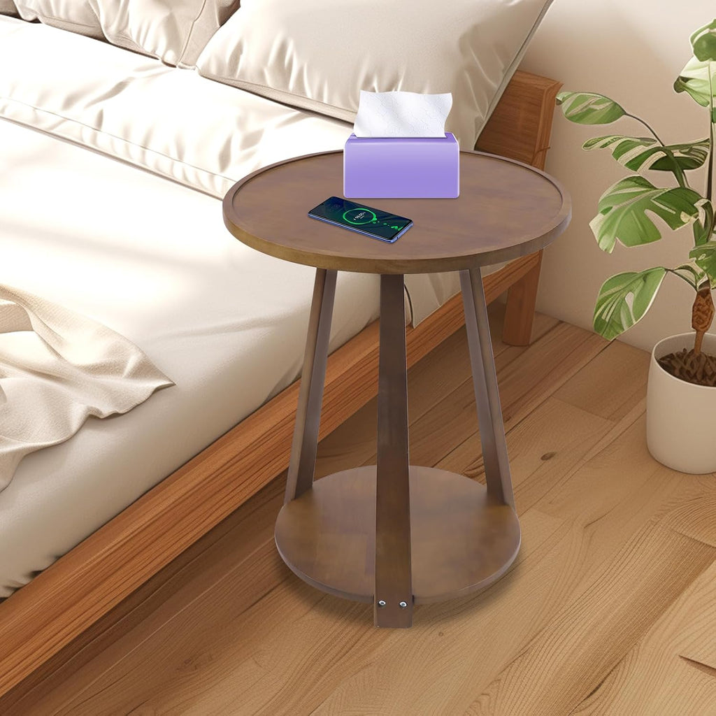 2-Tier Round Side Table - 20in Modern Solid Wood Small Round Table End Table for Small Spaces, Living Room, Bedroom