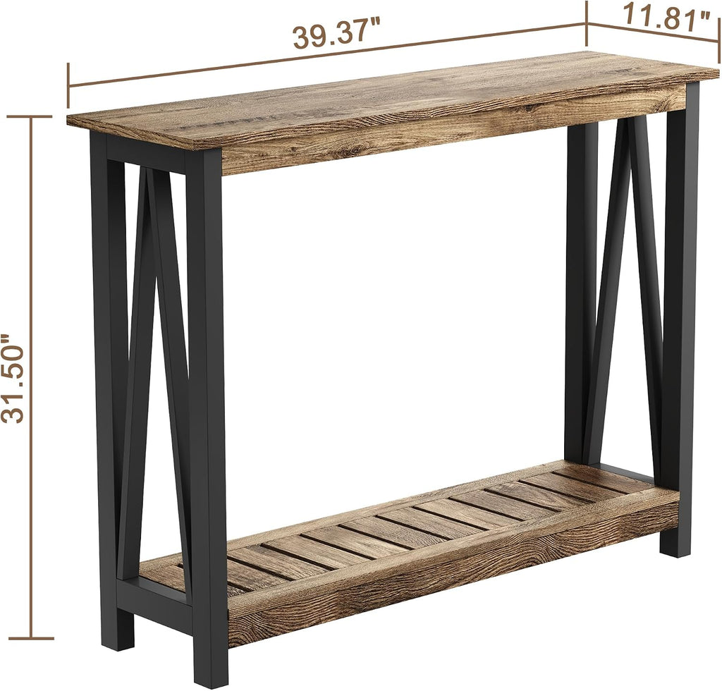 ChooChoo Farmhouse Console Table, Narrow Sofa Table for Entryway, 40 Inch | Rustic Entryway Table for Living Room, Hallway, Rustic Oak & Black