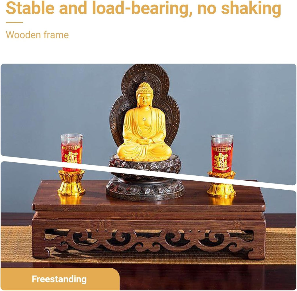 Freestanding Hollow Carving Wooden Shrine Altar Table Personal Shrine Altar Table Shelf Buddhist Prayer Altar Cabinet for Living Room, Bedroom(40 * 25 * 12cm/15.7 * 9.8 * 4.7in)