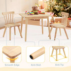 Curipeer Windsor Kids Table and 2 Chair Set, Rubberwood Children Toddler Table and Chair Set with Non-Slip Legs/Round Edge Design for Art, Play, Craft, Activity, Natural Wood
