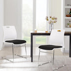 CLATINA Stacking Home Office Guest Chair, Reception Stackable Chairs with Metal Sled Base, Conference Lobby Waiting Training School Kitchen Banquet Chair, Plastic Desk Chairs No Wheels, White, 8 Pack