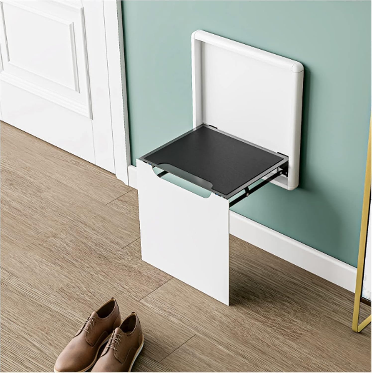 Wall Mounted Folding Chair Shoe Storage Bench Hidden Wall Mounted Porch Stool Footrest Space Saving(White)