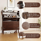 Shoe Storage Cabinet with 2 Flip Drawers & Adjustable Shelves, Freestanding Shoe Cabinet with Side Hooks Narrow Shoe Rack Cabinet for Entryway, Hallway, Rustic Brown