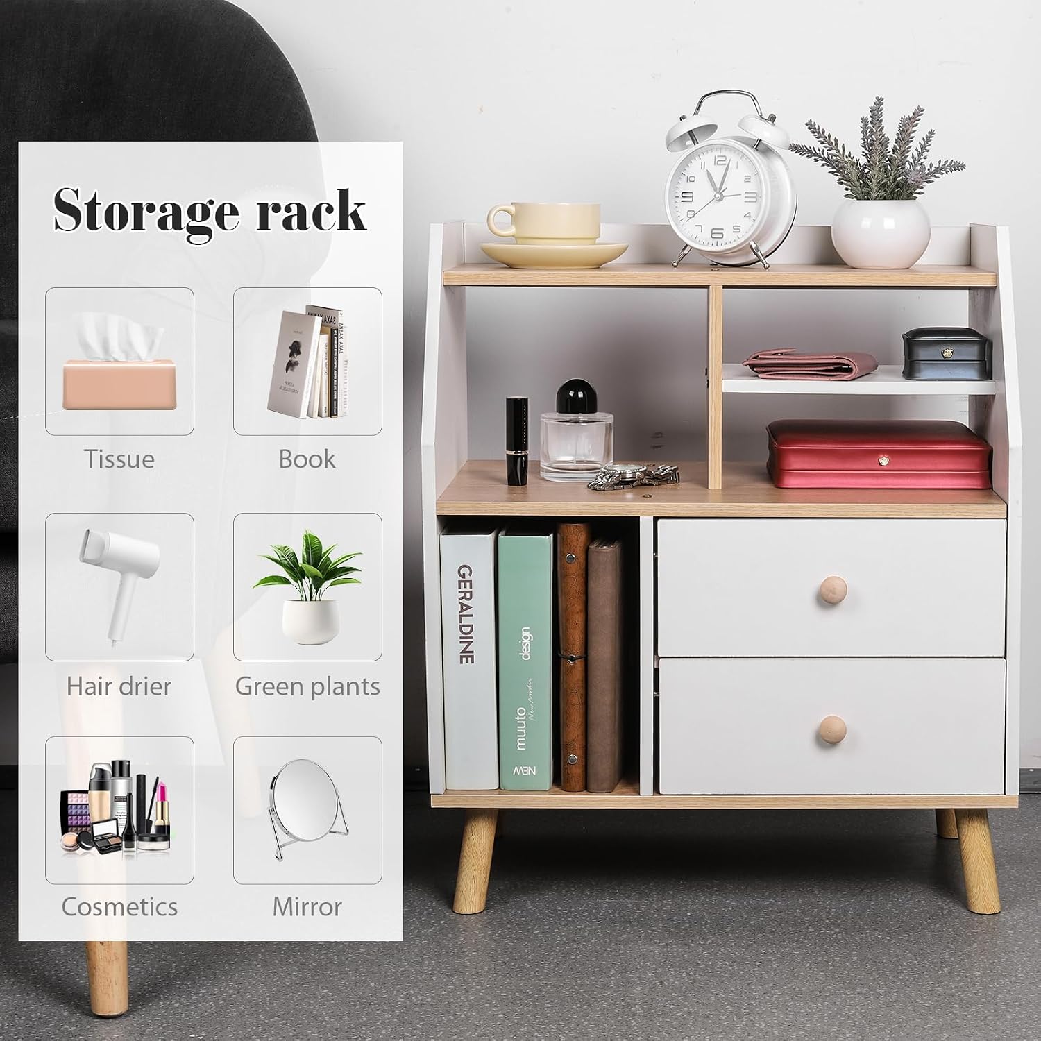 Nightstand with 2 Drawers, Modern Bedside Table Simple Bedside Storage Locker Nordic Bedside Storage Cabinet for Home Bedroom