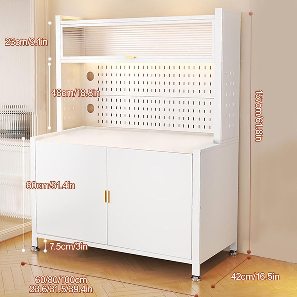 Wide Kitchen Pantry, Large Kitchen Hutch with 2 Microwave Stands, Farmhouse Tall Food Large Wood Pantry Storage Furniture for Dining Room(White,80cm/31.5in)