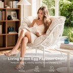 Outdoor Oversized Egg Chairs, Steel Frame Single Living Room Reading Chair with 350 LBS Heavy Duty, Patio Papasan Chair, Thick Cushion Egg Seat and Headrest for Bedroom , Indoor, Porch Garden