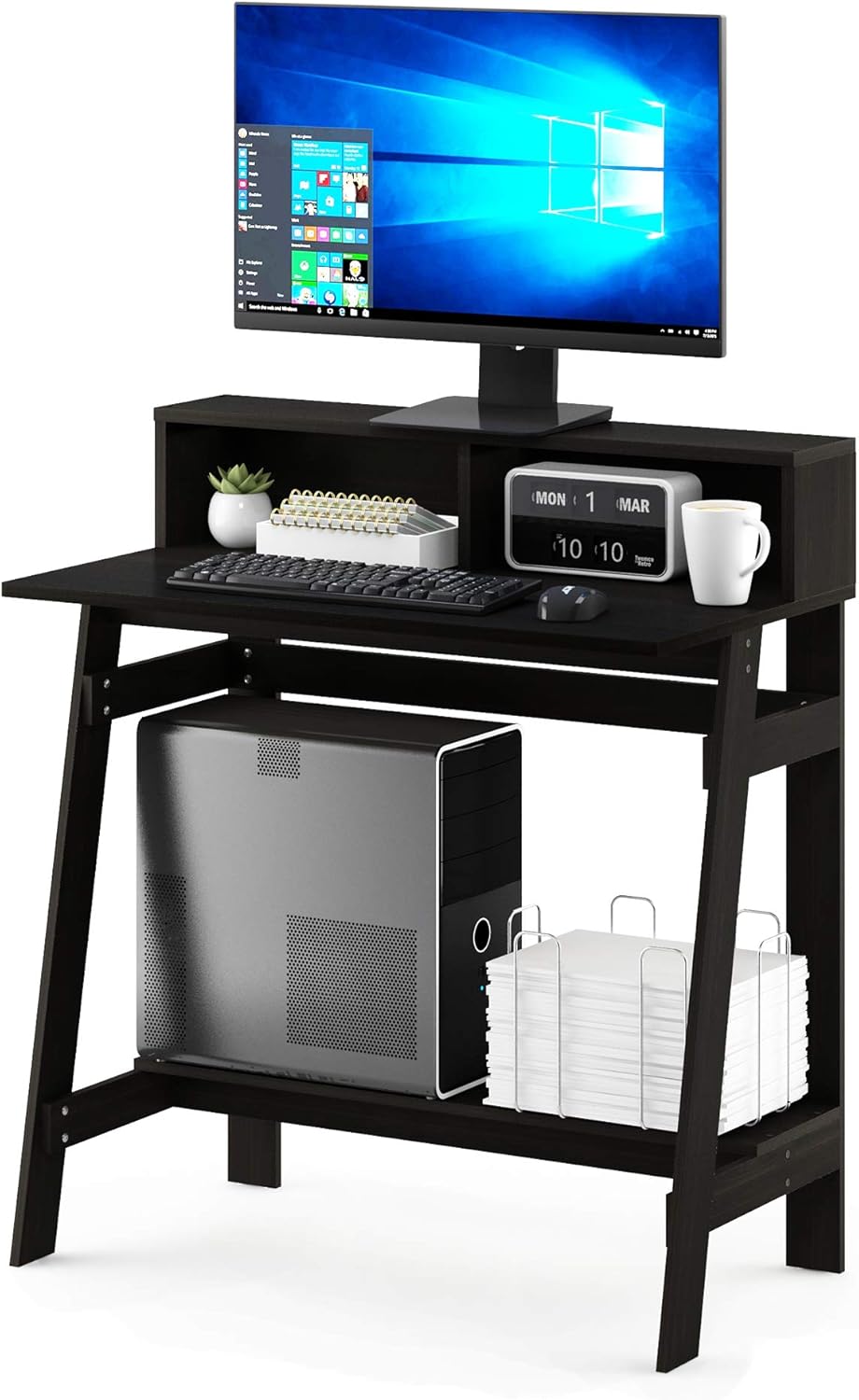 Furinno Simplistic 32-Inch Black Computer Desk, Small Office Desk, Rectangular Home Office Desk with Shelf, Gaming Desk for Home Office, Bedroom, Study Room, Black Espresso
